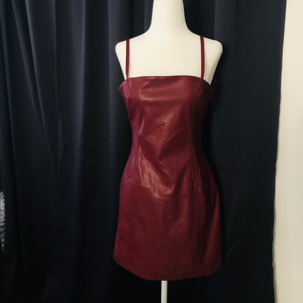 Faux leather mini dress